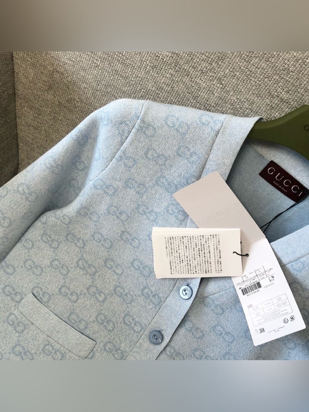 Gucci Light Blue GG Monogram Jacquard Cropped V‑Neck Knit Cardigan - Picture 8 of 9